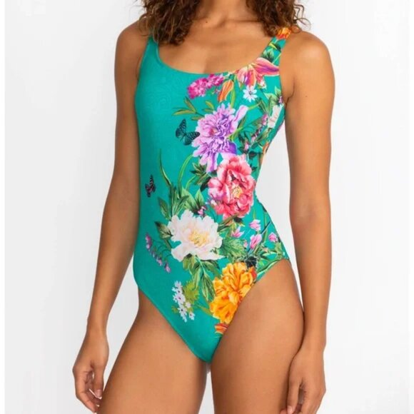 NEW JOHNNY WAS Peacock Goza Tank One Piece Swimsuit Turquoise  253 - Picture 1 of 5